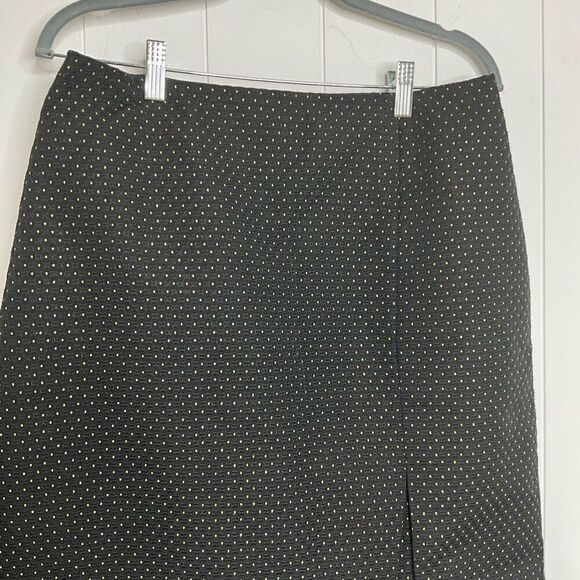Ann Taylor Womens 12 Side Zip Slit Mini Skirt Black Tan Dots Textured Lined - Picture 2 of 12